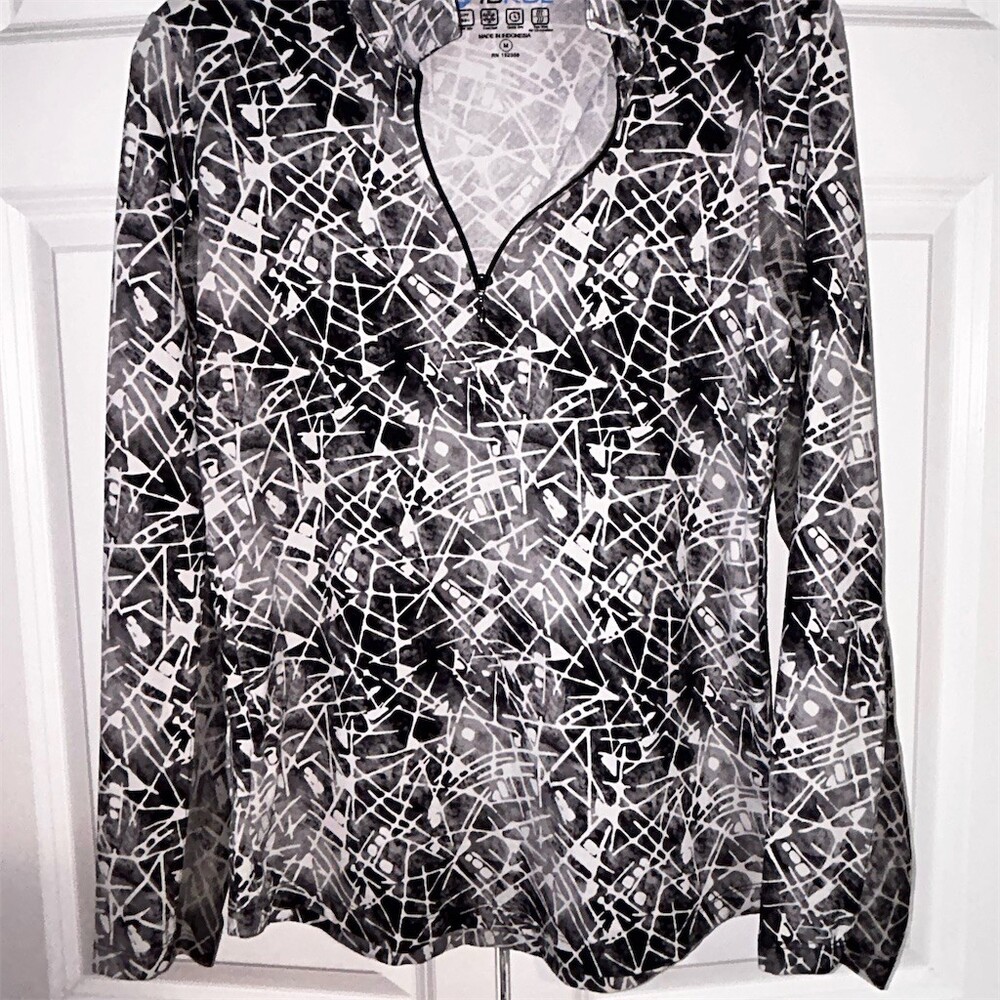 IBKUL Pullover Top Womens Size M UPF 50+ 1/4 Zip Mock Neck Abstract Print